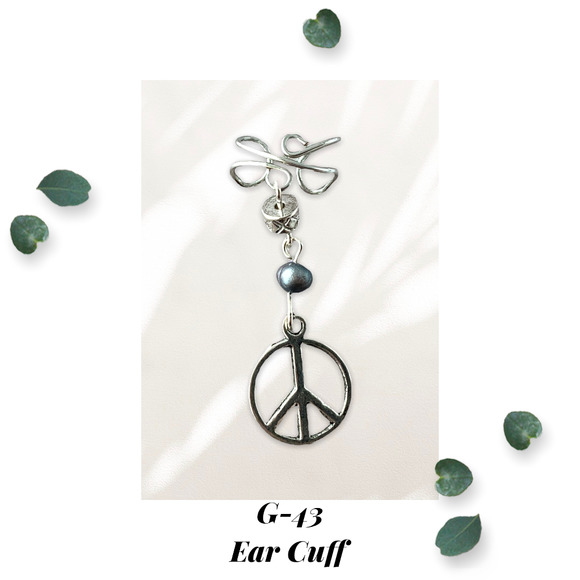 Natural Peace - Freshwater Pearl and Tibetan Silver Peace Charm Ear Cuff - Picture 1 of 3